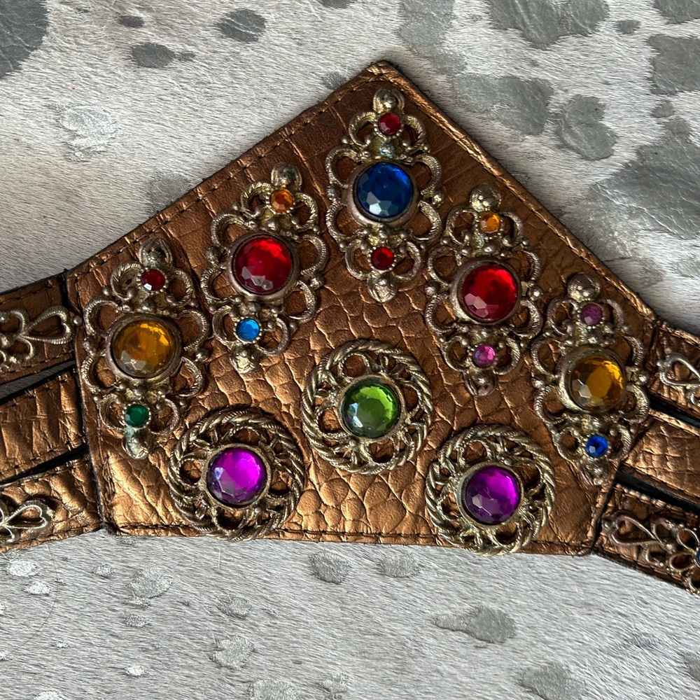 Bejeweled belt brown leather designer